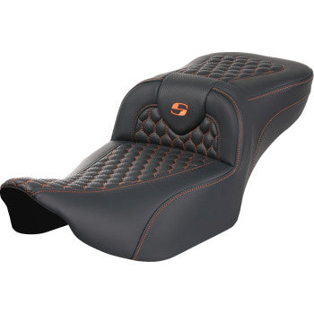 SADDLEMEN Roadsofa™ Extended Reach Seat - without Backrest - Honeycomb - Orange Stitch - FLTR/FLHX '23-'24 823-07-19003 - Howling Moto