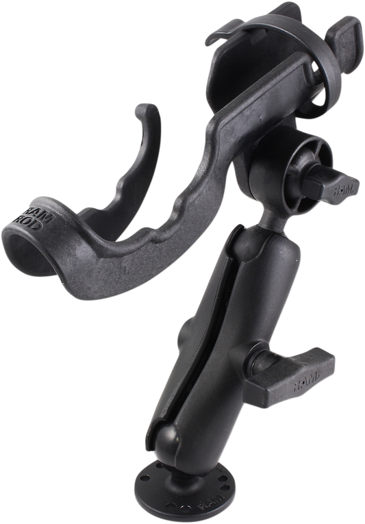 Bill's Exhausts RAM Mounts fishing rod holder RAM-117 attached to engine for secure fishing gear storage