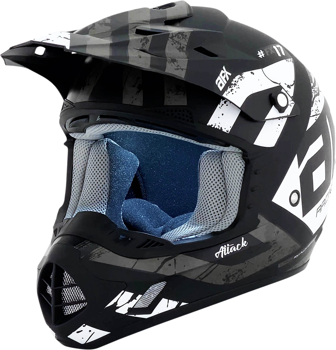 AFX FX-17 Attack helmet in matte black and silver, XL size, featuring aerodynamic helmet design and ventilation openings.