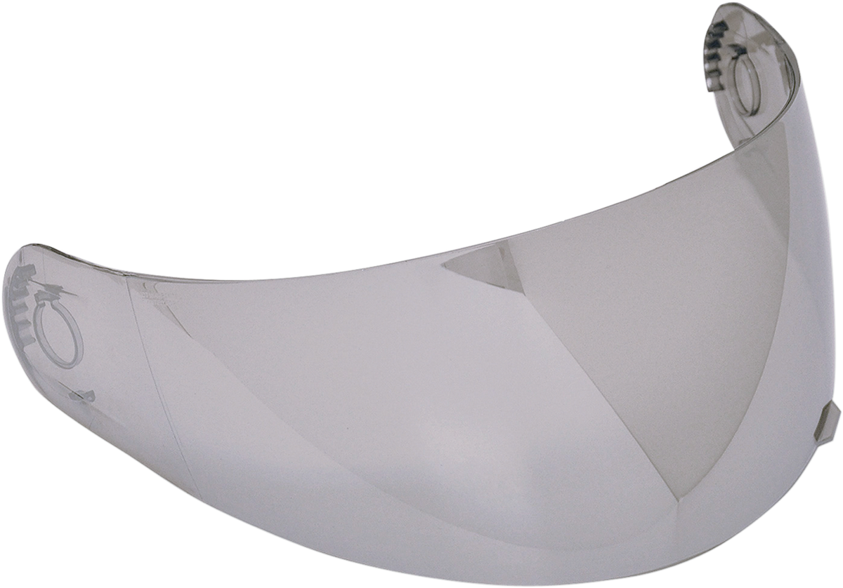 Silver mirror outer shield for AFX FX-90/FX-Magnus helmet, made by Bill's Exhausts, shown in a close-up image.