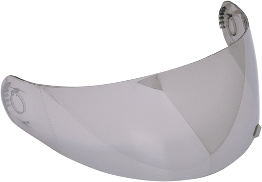 Silver mirror outer shield for AFX FX-90/FX-Magnus helmet, made by Bill's Exhausts, shown in a close-up image.