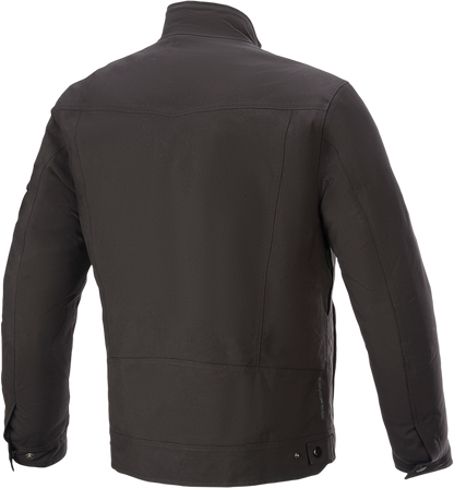 Black Alpinstars Solano waterproof jacket in 2XL, showcasing its sleek design and waterproof fabric for outdoor protection.