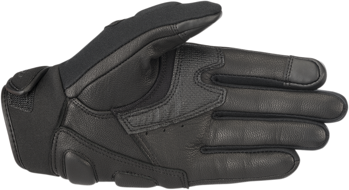 Alpinestars Faster motorcycle gloves in black, small size, featuring reinforced knuckles and breathable fabric.
