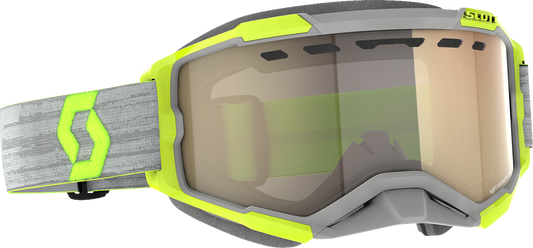 Scott Fury Snow Goggles with light-sensitive lenses in gray/yellow and bronze chrome, designed for winter sports.