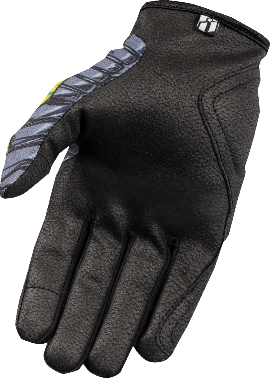 Bill's Exhausts ICON Hooligan Outbreak™ gloves in green, 2XL size, showing the rugged design and textured finger grips.