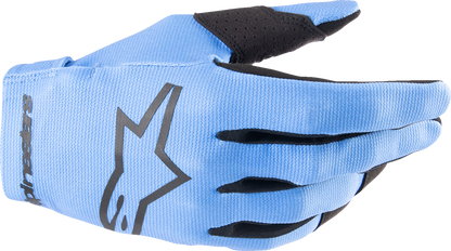 Bill's Exhausts ALPINESTARS Radar gloves in light blue and black, large size, showcasing padded knuckles and breathable fabric.