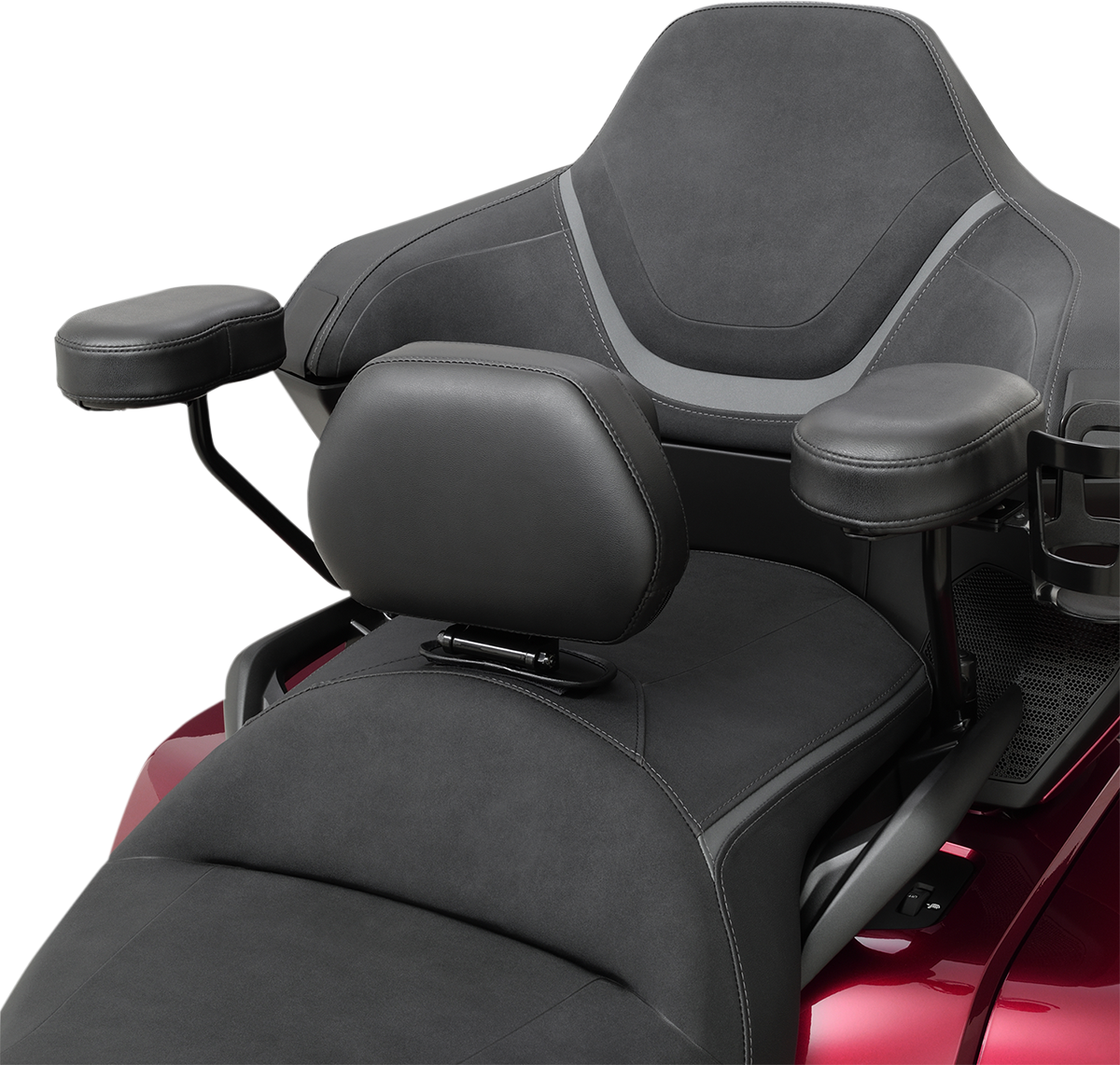 Black Show Chrome Deluxe Passenger Armrest for engine, designed by Bill's Exhausts, featuring a sleek, durable black finish.