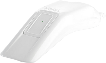 A white Acerbis rear fender for motorcycle, designed as a durable body part, with mounting points visible for installation.