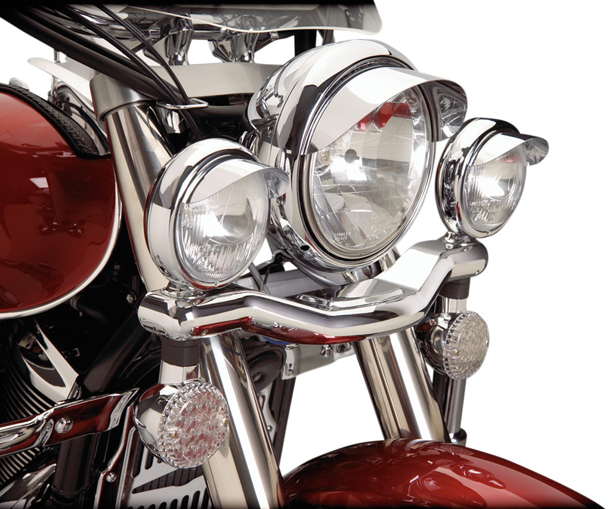 Chrome SHOW CHROME Spotlight Visors for engine by Bill's Exhausts, showcasing shiny chrome engine components.