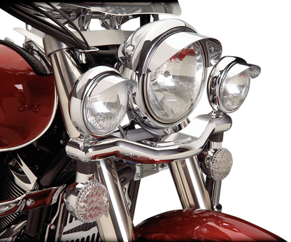 Chrome SHOW CHROME Spotlight Visors for engine by Bill's Exhausts, showcasing shiny chrome engine components.