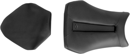 Black SADDLEMEN Gel Channel Track Carbon Fiber Sport Seat for BMW S1000RR, featuring sleek design and lightweight carbon fiber material.