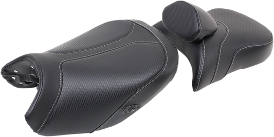 SADDLEMEN Seat - Adventure Tour - Two-Piece - Standard - With Lumbar Backrest - Stitched - Black - Heated 0810-BM33RHCT