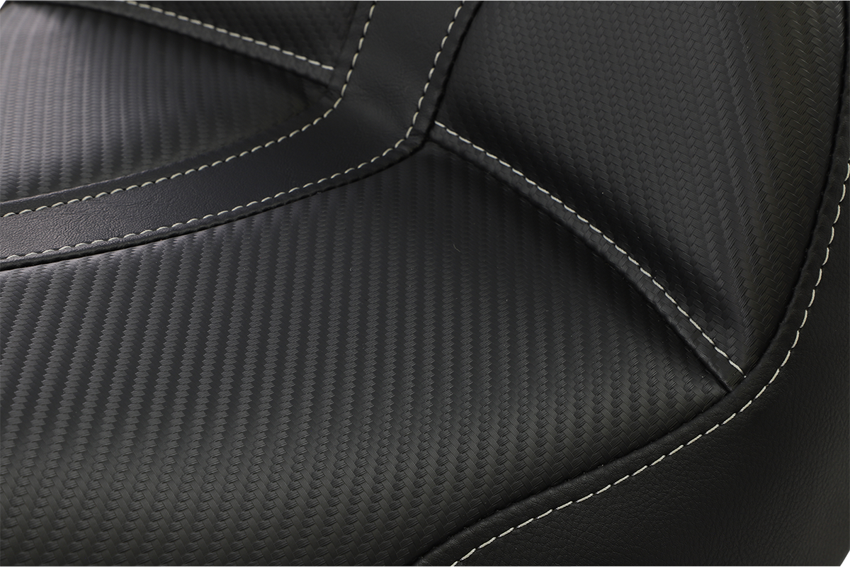Black SADDLEMEN Dominator Solo Seat with gray stitching, designed for FL/FX motorcycles 2006-2017, featuring stitched leather upholstery.