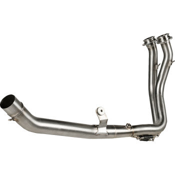 Stainless steel Akrapovic header pipe for Honda XL 750 Transalp 2025, displayed on a motorcycle engine.