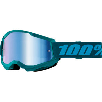 Bill's Exhausts 100% Strata 2 Goggles in blue with stone-colored frame and blue mirror lenses, designed for sports and outdoor activities.