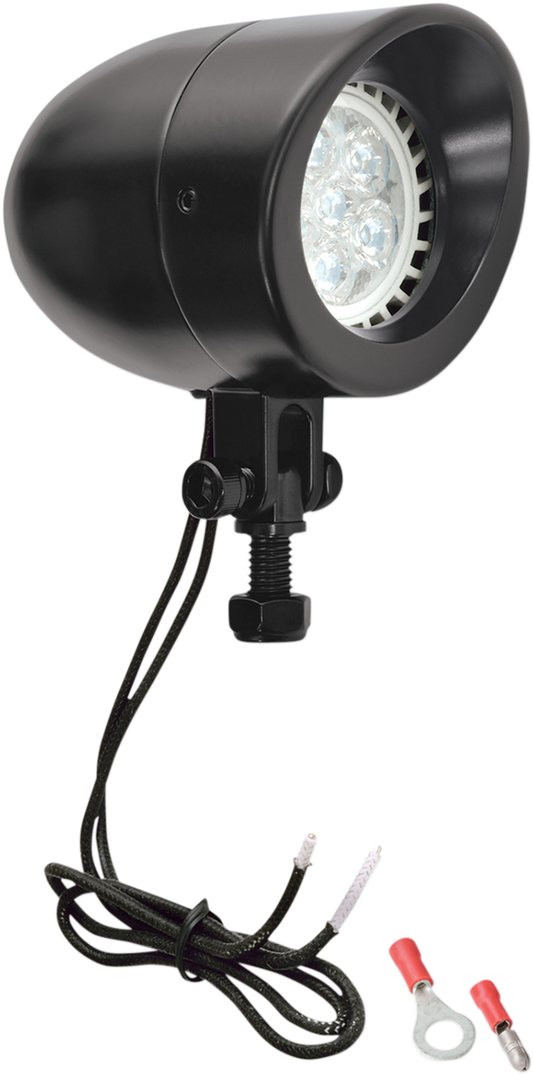 Bill's Exhausts SHOW CHROME LED Mini Driving Light in black, compact engine LED light for vehicle illumination.