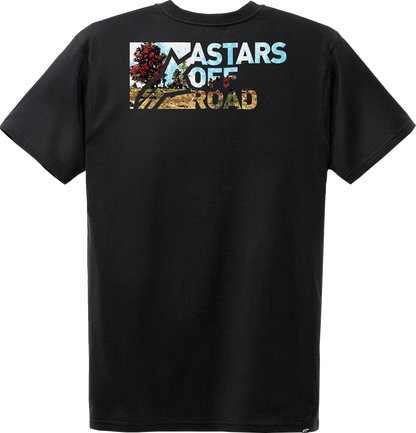 Black Alpinestars painted T-shirt in XL size, featuring graphic design, displayed flat on a white background.