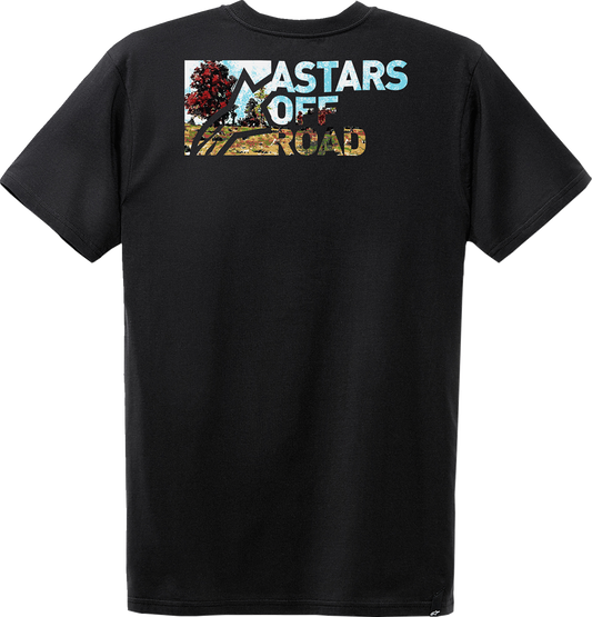 Black ALPINESTARS painted T-shirt in Medium with logo design, casual short-sleeve shirt for everyday wear.