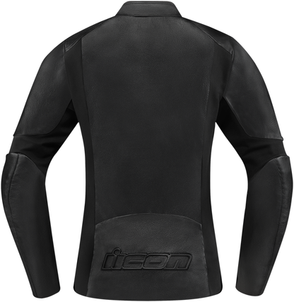 Icon Women's Overlord™ jacket in black, size XS, featuring a sleek design and stylish fit, from Bill's Exhausts.