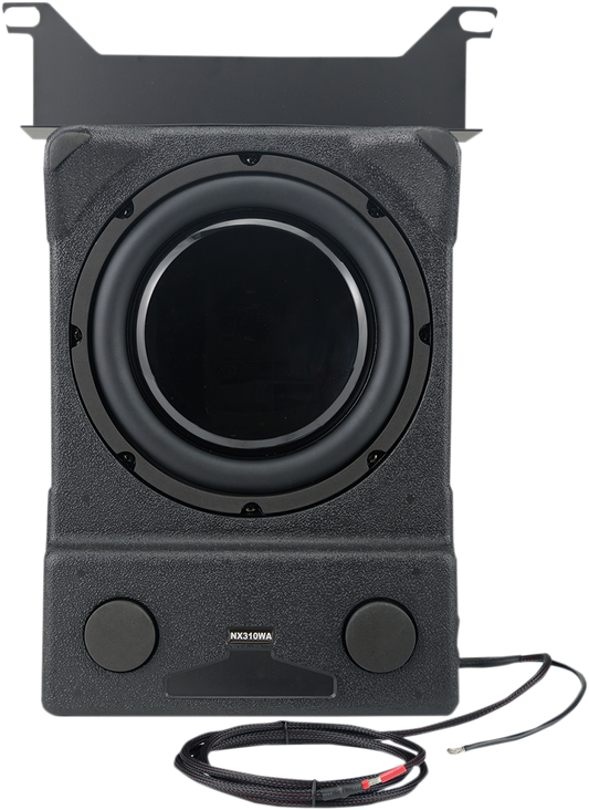 Bill's Exhausts NAVATLAS NX310WA amplified subwoofer engine with detailed components and wiring, showcasing high-performance audio equipment.