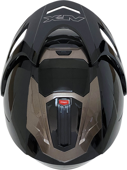 Gloss black AFX FX-50 motorcycle helmet in 2XL size, featuring a sleek design with clear visor and aerodynamic shape.
