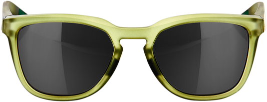 Bill's Exhausts Hudson sunglasses in olive with black mirror lenses, showcasing their stylish frame and reflective lens design.