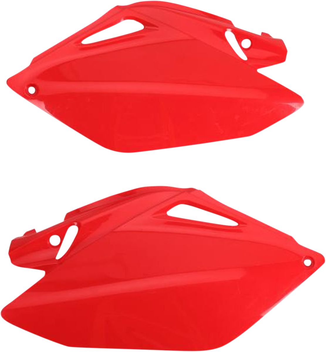 Acerbis CR Red side panels for motorcycle body, featuring bold red design with black accents, designed for durable fit and style.