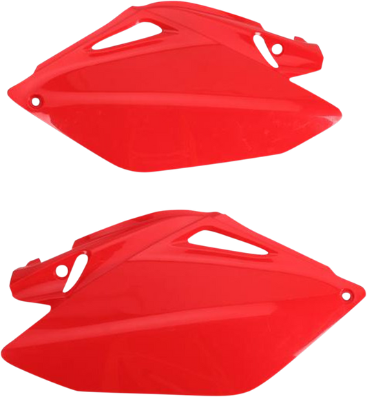 Acerbis CR Red side panels for motorcycle body, featuring bold red design with black accents, designed for durable fit and style.