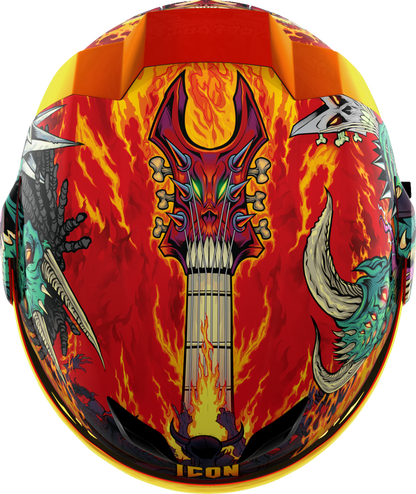 Red ICON Airflite™ helmet with MIPS® safety technology, medium size, featuring sleek aerodynamic design and bold graphics.