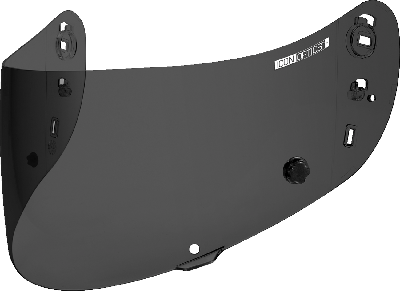 ICON Optics™ Tracshield™ dark smoke helmet visor, transparent dark smoke tint, compatible with motorcycle helmets.