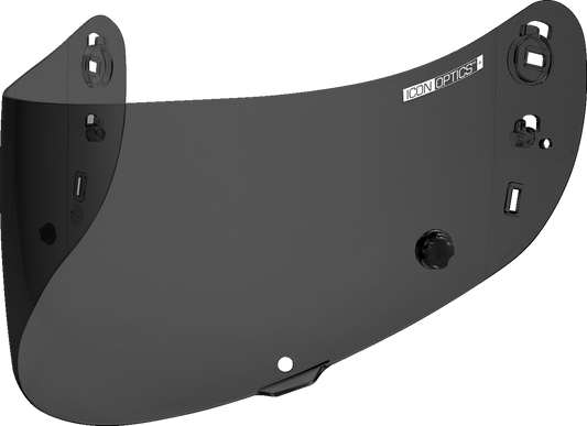 ICON Optics™ Tracshield™ dark smoke helmet visor, transparent dark smoke tint, compatible with motorcycle helmets.