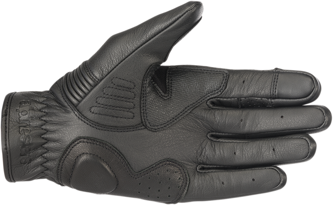 Black AlpineStars Crazy Eight motorcycle gloves in medium size, featuring protective design and durable material.