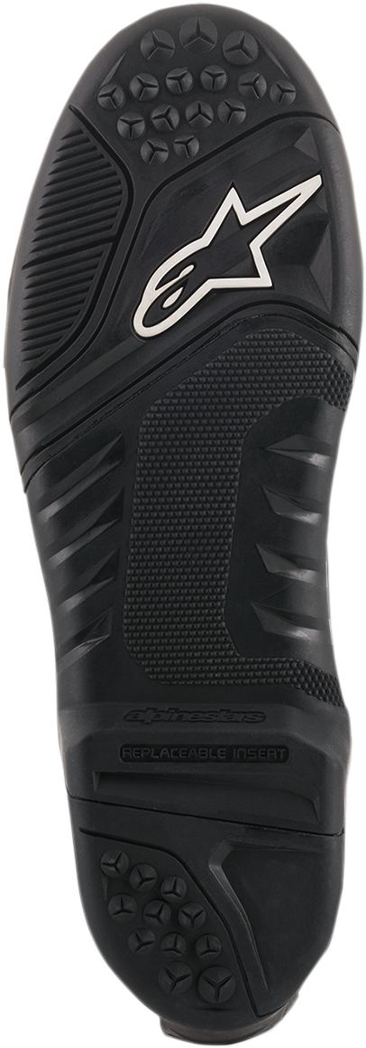 Alpinestars Tech 10 motorcycle boot replacement soles in black, size 13/14, showing the durable rubber tread pattern.