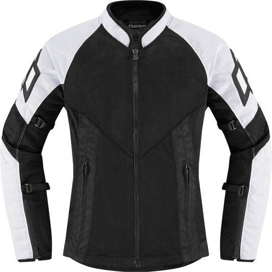 Bill's Exhausts ICON Women's Mesh AF Jacket in white and black, 3XL, featuring lightweight mesh fabric and stylish design.