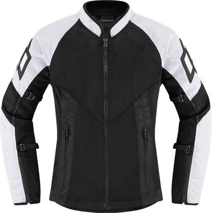 White and black ICON Women's Mesh AF Jacket in small size, featuring lightweight mesh material and sporty design.