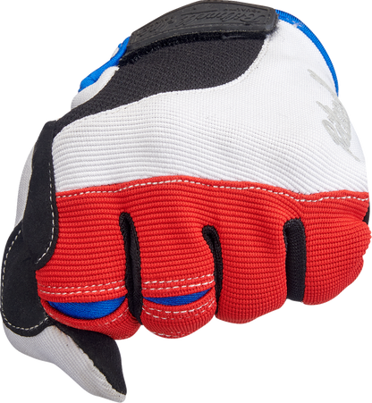 Bill's Exhausts BILTWELL Moto Gloves in red, white, and blue, small size, showing the sporty fingerless motorcycle glove design.