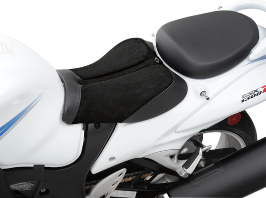 Black SADDLEMEN Gel Channel Sport Seat for Hayabusa motorcycle, designed for enhanced comfort and performance.