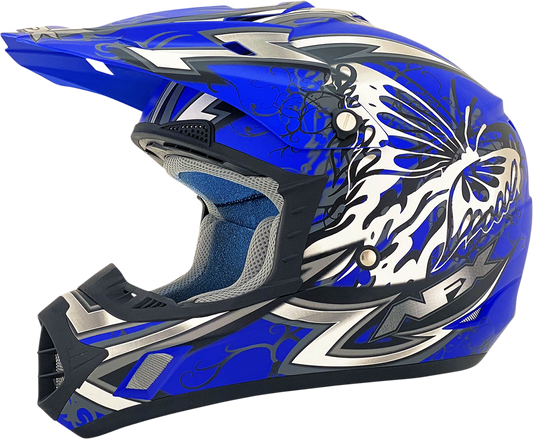 Matte blue AFX FX-17Y Butterfly helmet in medium size, featuring a sleek design and ventilation vents.