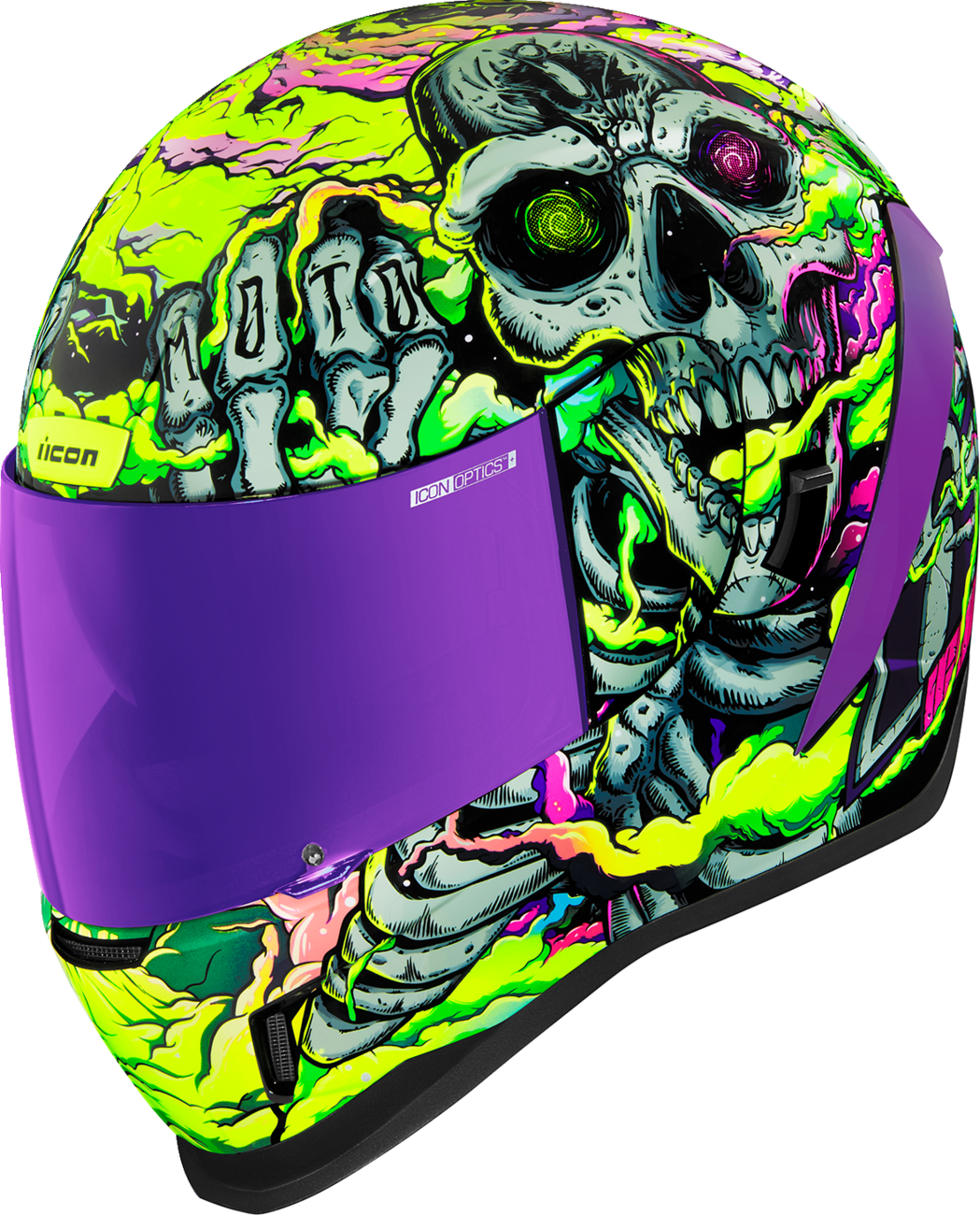 Bill's Exhausts ICON Airform™ Helmet Hippy Dippy purple 3XL helmet with colorful design and ventilation vents.