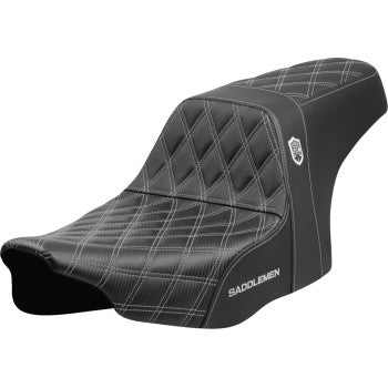 SADDLEMEN Pro Series SDC performance motorcycle seat with silver stitching for FLT/FLH models 2023-2024, shown from side view