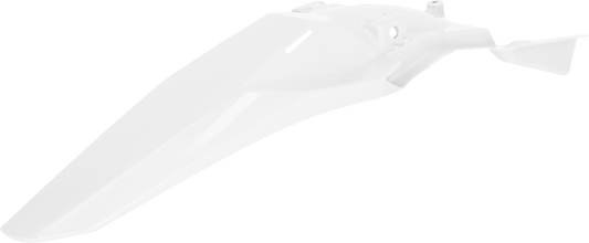 A white Acerbis rear fender for dirt bikes, with a sleek body design and mounting points visible, designed by Bill's Exhausts.