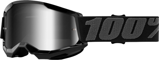 100% Youth Strata 2 Goggles - Black - Silver Mirror 50032-00001 - Howling Moto