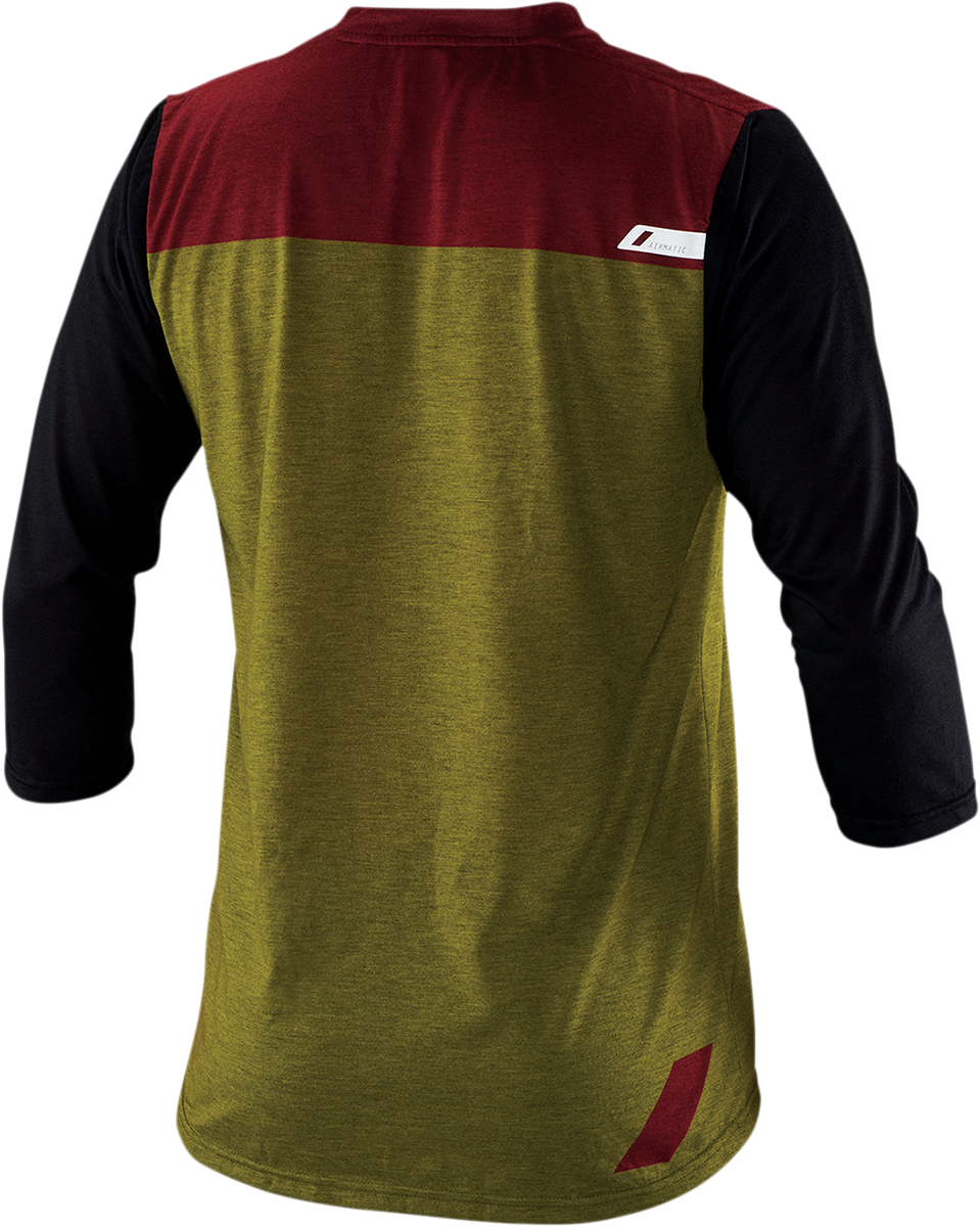 Bill's Exhausts 100% Airmatic Jersey with 3/4 sleeves in olive color, medium size, featuring a comfortable, stylish design.