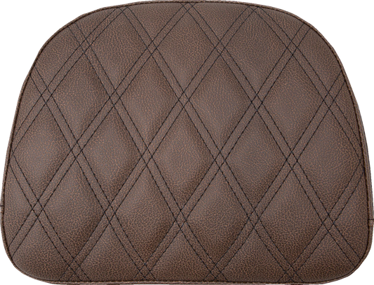 Brown SADDLEMEN Touring Sissy Bar Pad with lattice stitch for Indian motorcycles 2014-2022, designed for comfortable seat support.