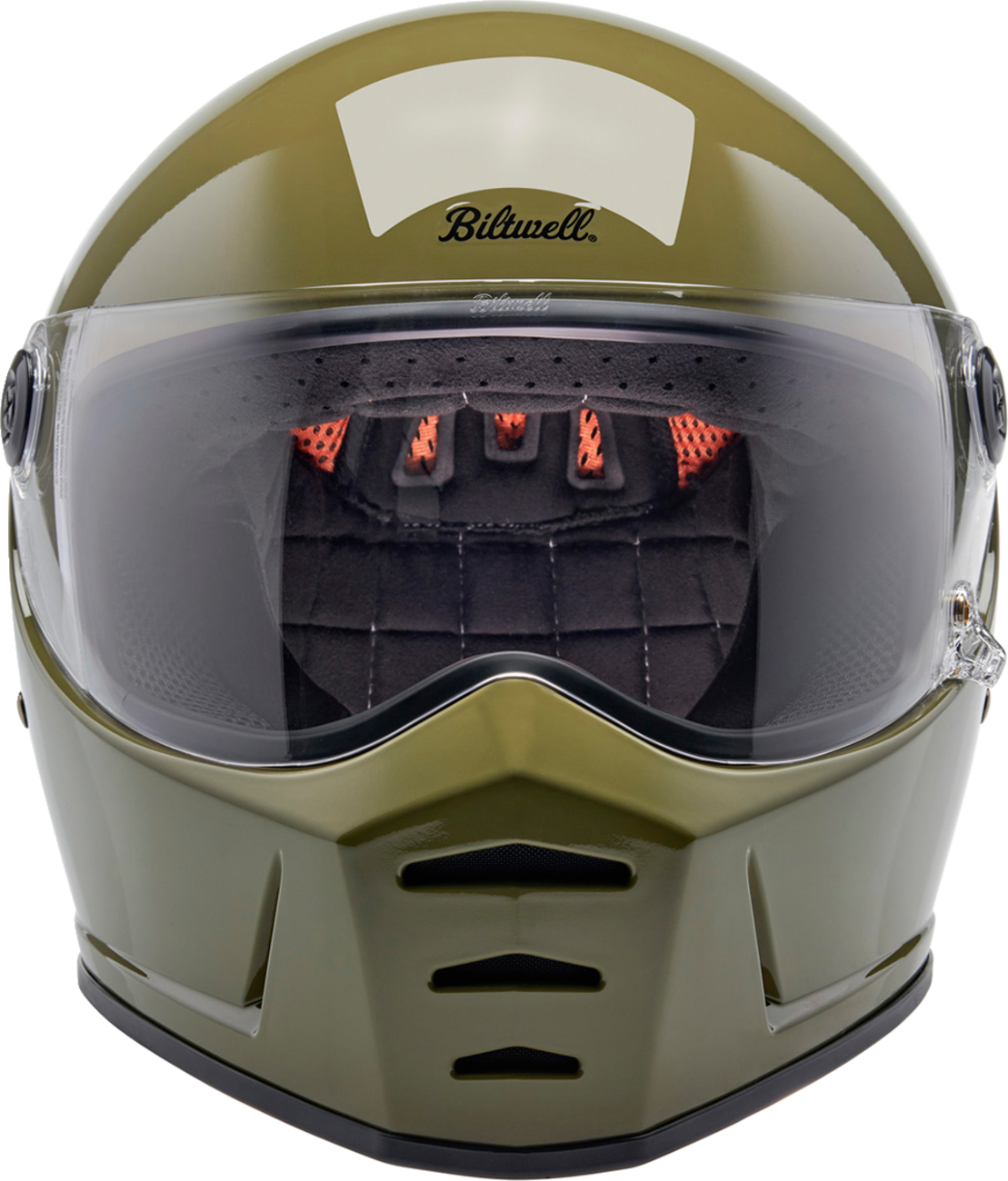 BILTWELL Lane Splitter helmet in gloss olive green, XL size, motorcycle helmet with a sleek design and matte finish