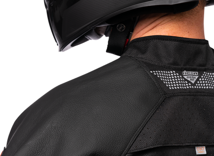 Bill's Exhausts ICON Mesh AF™ Leather Jacket Slayer large, black motorcycle jacket with mesh panels and leather detailing.
