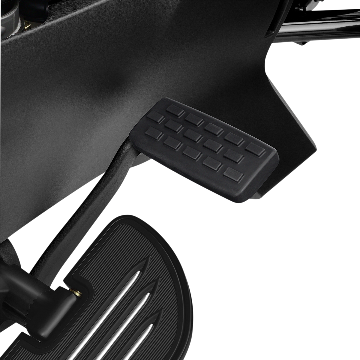 Show Chrome brake pedal for Ryker, engine part by Bill's Exhausts, featuring a sleek chrome finish and sturdy construction.