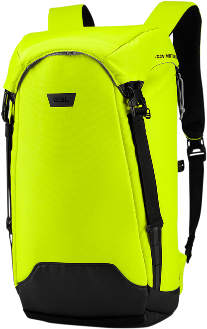 Bill's Exhausts ICON Backpack in Hi Vis with reflective straps, durable fabric, and multiple compartments for everyday use.