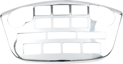 Chrome radio panel accents for engine control, designed by Bill's Exhausts, featuring shiny chrome finish and detailed trim.