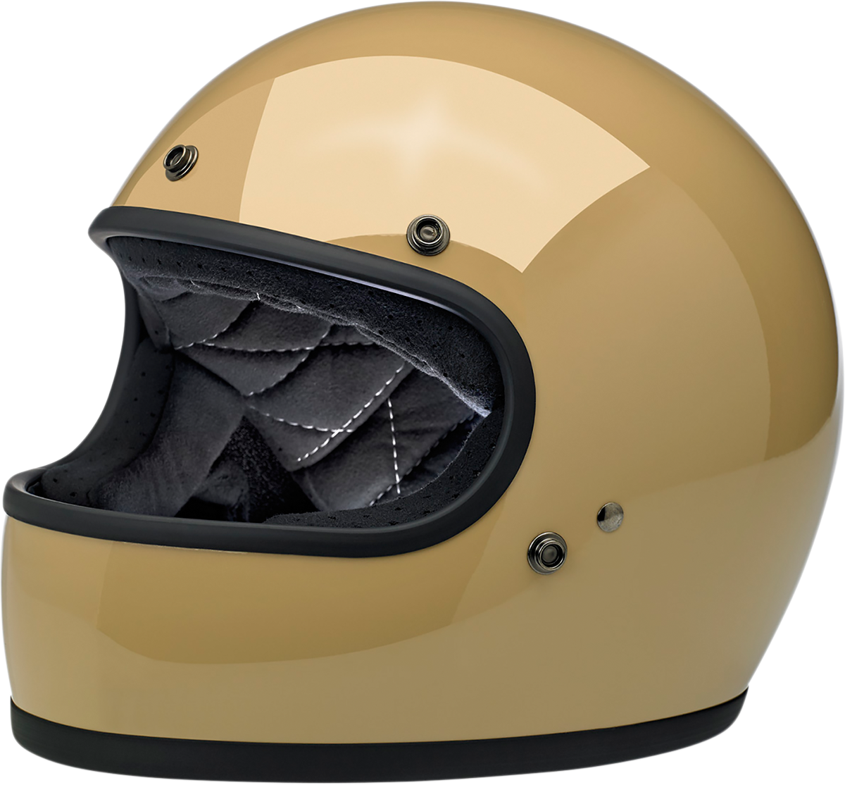 BILTWELL Gringo helmet in gloss coyote tan with XS size, featuring a smooth, shiny helmet design for motorcycle riding.